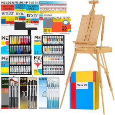 MEEDEN 141 Piece Artist Painting Set - Professional Painting Set Including French Easel Made of Beech Wood, 96 Oil, Watercolour and Acrylic Paint Set, Brush, Canvas and Palette - Painting Set for Adults