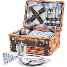 Weiden-Picknickkorb für 2 Personen, Weidenkorb mit Wasserfester Picknickdecke und Besteckset, Picknickkorb für Camping, Outdoor, Valentinstag, Weihnachten, Geburtstag, Hochzeit