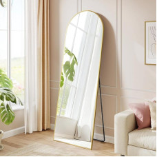 SONGMICS Full Length Mirror 160 x 50 cm Curved Standing Mirror Aluminium Alloy Frame Tempered Glass for Bedroom Living Room Wardrobe Pale Gold LFM031A01