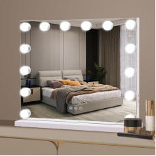 Hollywood Spiegel Hollywood Kosmetikspiegel mit Lichtern, 50 × 42 cm, großer beleuchteter Make-up-Spiegel mit 14 dimmbaren Glühbirnen, 3 Farbmodi, Touchscreen-Steuerung