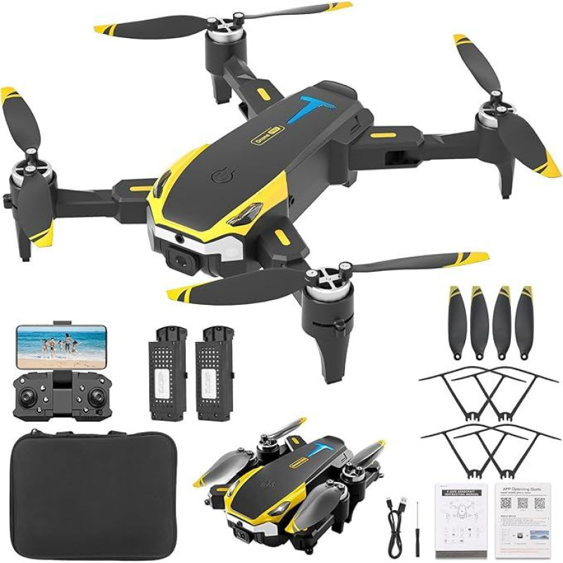 Drohne mit 4K-HD-Kamera für Anfänger und Kinder, faltbare RC-Quadcopter-Drohne mit Gesten-Selfie, Höhenhaltung, One-Touch-Start, 360°-Flip, 2 Akkus
