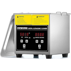 CREWORKS Ultrasonic Cleaning Device, 1.2 L, Ultrasonic Cleaner, Ultrasonic Cleaner with Inner Basket, Heating and Digital Timer for Glasses, Jewellery, Dentures and Coins