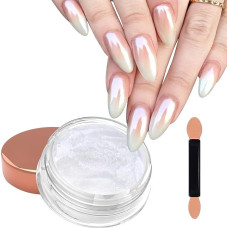 Laza Mermaid Pearl Chrome Nail Powder, Glazed Doughnut Metallic Mirror Effect Pigment, Iridescent Aurora Nail Glitter Holographic Fairy Dust Gel Nail Art Supplies Nail Techs, Resin Craft - Misty Silver