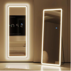 LVSOMT 153 x 50 cm ilgio veidrodis su LED apšvietimu, laisvai pastatomas grindų veidrodis, sieninis veidrodis, apšviestas kosmetinis veidrodis, didelis pilno dydžio veidrodis, stovintis veidrodis miegamajame (baltas)