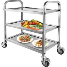 Nisorpa 3 Tier Stainless Steel Catering Trolley Kitchen Trolley Serving Cart with Lockable Wheels for Kitchen Hotels 750 x 400 x 835mm