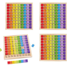 Multiplication Board, Calculation Board for Multiplication and Division, Montessori Multiplication Board Made of Wood, Colourful Dice with Tasks, Suitable for Toddlers, Primary School Children and Preschools, Pack of 4