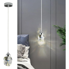 Modern 3-Colour LED Crystal Pendant Light, Height-Adjustable Chrome Silver Ceiling Hanging Light for Kitchen Island, Bedroom, Dining Room (Silver), (F-SLPL)