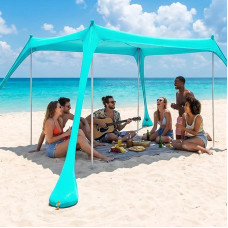 UPF50+ Strandzelt 3m x 3m, Schatten Zelt mit Sandschaufel & Erdnägeln und 4 Stützstäbe, Sonnenzelt Strand Sonnensegel Zelt für Strand, Camping, Angeln, Picknick, Hinterhofspaß, Outdoor-Grün