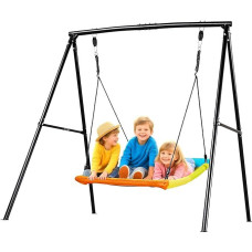 VEVOR sodo sūpynės su A formos metaliniu rėmu, sūpynių sėdynė (150 x 81 cm), keliamoji galia iki 199,6 kg, lauko sūpynės, sutvirtintos spiraliniais žemės inkarais, spalvingos vaikiškos sūpynės