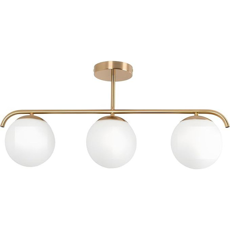 B-LED BARCELONA LED Talí lubų šviestuvas su 3 opalino stiklo rutuliukais - šiaurietiškas minimalistinis stilius - 3 x E27 - paauksuota metalinė konstrukcija - minkšta šviesa svetainei, valgomajam arba