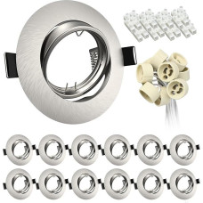12x Įleidžiami prožektoriai GU10 Įleidžiami žibintai Pasukamas apvalus montavimo rėmelis 68 mm LED prožektoriai 230 V Šlifuotas nerūdijantis plienas Įleidžiami prožektoriai Rėmelis su GU10 lizdu LED arba halogeniniams šviestuvams