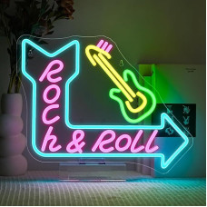 Rock & Roll Guitar Arrow Neon Sign Dimmable, LED ženklas sienų apdaila, neoninis ženklas šviesos, Šviečiantis ženklas Sienų dekoras barai, smuklė, klubai, muzikos šalys, dovana
