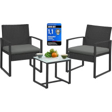 Songmics GGF010G05 Balcony Furniture Set, PE Polyrattan Lounge Set, Table and 2 Chairs, Patio Furniture, Easy Assembly, Outdoor, for Patio, Balcony, Garden, Black/Grey