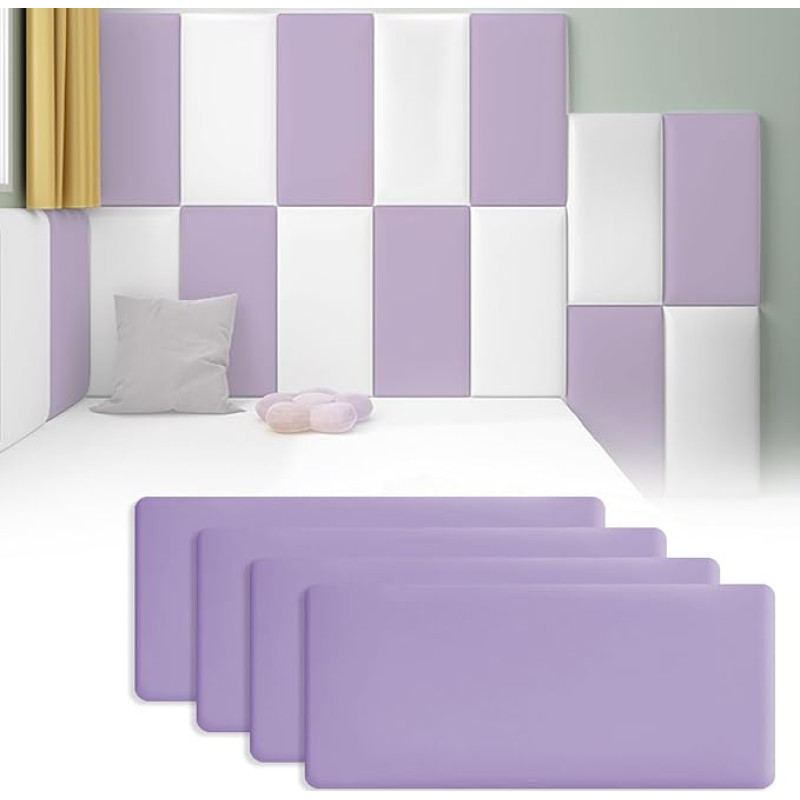 Vaikiški sienų apmušalai nuo susidūrimo, paminkštintos sienų plokštės, 3D sienų lipdukai, lipnios galvūgalio plokštės (PU violetinė)