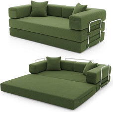 YINIX sulankstoma 3-vietė svečių lova, sulankstoma sofa-lova, 200 cm pločio, XXL lova, modulinė grindų sofa, metalinio rėmo, neslystanti, skalbiama (žalia, 200 cm (3 vietos))