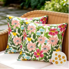 Kissenbezug 50x50 Kissenbezüge Outdoor Kissen Wasserdicht Dekokissen Kissenhüllen Sofakissen für Bankauflage Frühling Outdoorkissen Sommer Zierkissensen Rosa Cushion Blume Muster 2er Set
