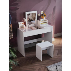 SONNI Dressing Table with Folding Mirror White