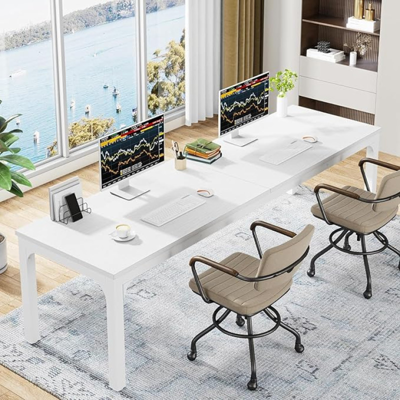 Tribesigns Desk, Computer Desk, 200 x 70 x 75 cm, Double Long Desk, PC Table, Office Table, Work Table, Dining Table, Office Furniture, Computer Desk, Conference Table for Home Office, White