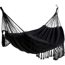 Hamakai namams viduje ir lauke Boho hamakai Macrame Double Hammock Large Cotton Soft for Two People Patio Backyard Porch Lawn and Garden (Black, 200 cm x 150 cm, 200 kg)