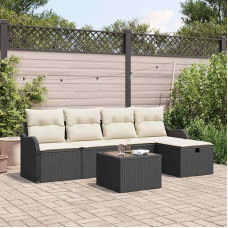 Modulares Gartensofa Schwarz Creme als 5-teiliges Outdoor-Sofa-Set aus Poly-Rattan