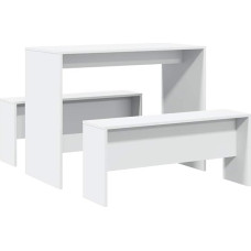 vidaXL Dining Set 3-Piece Dining Table with 2 Dining Benches, Seating Set for Kitchen, Dining Room, Kitchen Table, Bench, Dining Room Set, White Wood Material