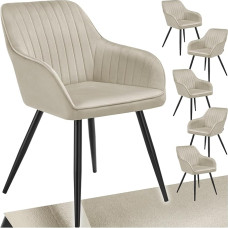 tectake® Velvet kėdė, valgomojo kambario kėdės su velveto audiniu, modernios virtuvės kėdės, jaukus svetainės fotelis, valgomojo kambario porankis, valgomojo salonas, tualetinio stalo kėdė - kreminė/juoda, 6 dalių rinkinys
