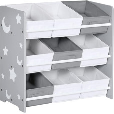 ZONEKIZ Children's Shelf with 9 Removable Fleece Cloth Boxes, Toy Organiser for Bedroom, Children's Room, 63 x 30 x 60 cm, Grey