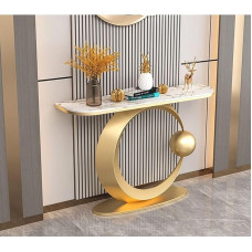 Moderne Konsolen-Sofa-Tisch mit Stauraumregalen, Industrielles Sofa hinter der Couch, Flur-Tisch für Eingangsbereich und Wohnzimmer mit schmalem Eingangsbereich(Gold B,120cm)