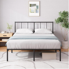 Zinus Justin Bed Frame 190 x 140 cm - Metal - Black - Headboard - Easy Assembly - Height 30 cm - Under Bed Storage - Modern Design