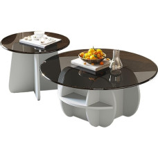 Couchtisch-Set mit Aufbewahrung, rundes Holzdesign und Glas-Tischplatte, geometrische Form für Wohnzimmer, Schlafzimmer, Büro