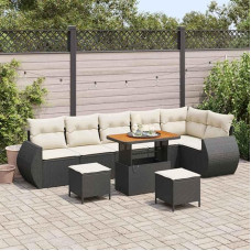 Gartensofa-Set 9-teilig Schwarz und Creme Poly Rattan mit Kissen – Outdoor-Sofa-Garnitur 9-teilig als Terrassenmöbel-Set 9 Stücke aus Poly Rattan
