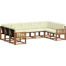 Gartenmöbel Set, Lounge Sofa-Garnitur aus Massivholz Akazie, Modulares Outdoor Sofa Set für Terrasse, 9-teilig mit Kissen, Natur und Creme, 304 x 187,5 x 73 cm