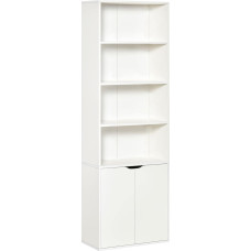 HOMCOM bibliotekos knygų spinta su 4 atvirais skyriais ir 2 durimis, lentyna svetainei, miegamajam, biurui, 59 x 29 x 180 cm, balta