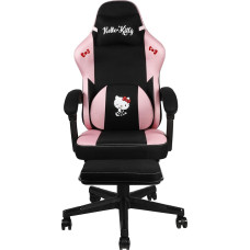 Konix Hello Kitty Gaming Office Chair - Seat Tilt 150° - Fabric Cover - Wooden and Metal Frame - Cushion - Footrest - Black and Pink