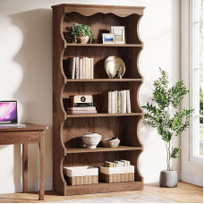 Tribesigns Bücherregal Hoch 178 cm, 6 aukštų stovelis su geschwungenem dizainu, Offenes Ausstellungsregal in Holz-Optik, Modernes Akzentregal für Wohnzimmer & Büro, 80x30x178 cm, Braun