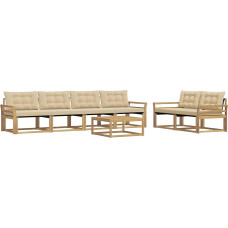 Gartenmöbel-Set, 7-teilige Lounge-Garnitur aus massivem Akazienholz und Textilene, Modulares Outdoor-Sofa mit Tisch für Garten, Terrasse und Balkon, Beiges Sitzdesign