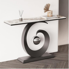 Moderner Konsolentisch Schmal, Schmaler Flurtisch Für Den Flur Mit Steintischplatte. Sofa- Und Console Table Mit Spiraligem C-förmigem Metallgestell Für Wohnzimmer, Diele Und Büro