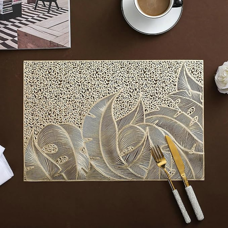 Tischset 6Er Set, Hohle Blütenblätter Platzset Modern, Tischset für Küchen Zuhause Esszimmertisch, Gold, 30x45cm