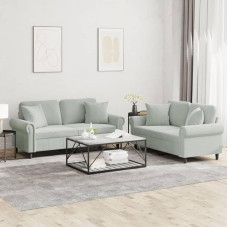 LAPOOH 2-TLG. Sofagarnitur mit Kissen Hellgrau Samt, Loungesofa, Sofos ir sofos, Relaxsofa, Couch für Wohnzimmer - 3202230