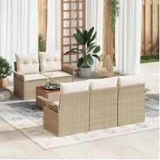 6-teiliges Gartenmöbel-Set in Beige und Creme: Modulare Outdoor-Sofa-Gruppe mit Stauraum und Aufbewahrungstasche aus Poly-Rattan als praktische Garten-Sofa-Kombination