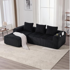 Miegamoji sofa, modulinė L formos sofa iš velveto, atminties putos, gili sėdynė, 3 pagalvėlės, neremontuojama, pritaikyta vaikams ir gyvūnams, juoda