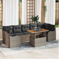 Höhenverstellbarer Tisch Gartenmöbel: Modulares Gartensofa-Set mit Tisch aus Poly-Rattan und Akazienholz - Outdoor-Sofa-Set mit Kissen 8 Stück für Garten und Terrasse