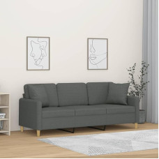 ShGaxin 3200918 3-vietė sofa su dekoratyvinėmis pagalvėlėmis, tamsiai pilka, 180 cm audinys, poilsio sofa, sofos ir kušetės, poilsio sofa, sofa svetainei, sofa su miego funkcija