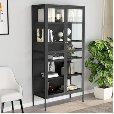 Rafinuota vitrina antracito spalvos 90 x 40 x 180 cm Plienas ir grūdintas stiklas