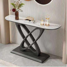 100cm Schmaler Konsolentisch Flur, Halbmond Eingangstisch mit Goldenem Gestell und Marmoroptik Platte, Langer Sofatisch Hinter dem Sofa, Schmaler Beistelltisch für Wohnzimmer (Black a, L100CM/39IN)