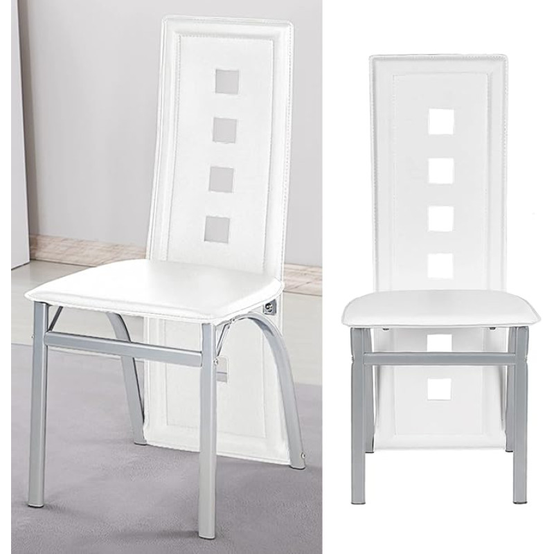 6 valgomojo kėdžių rinkinys 58cm aukštos atlošo valgomojo kėdės PU odos modernios virtuvės kėdės 42,5×42×101,5 cm (baltos spalvos)