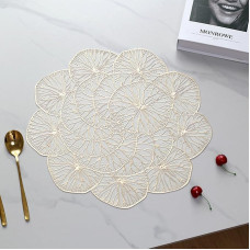 Tischset Modern, 6er-Set Blumen Muster Hitzebeständig Platzset Modern, Tischset für Küchen Zuhause Esszimmertisch Restaurant, 38x38cm, Gold