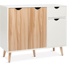 Meerveil Chest of Drawers Sideboard Wooden with 1 Drawer and 3 Doors for Living Room Bedroom Hallway White and Natural 90 x 30 x 73 cm