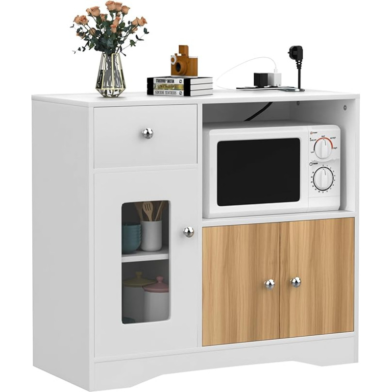 PIPIPOXER Sideboard, Kitchen Cabinet with Microwave Shelf and 1 Drawer Storage Cabinet with 3 Doors, 40 x 80 x 83 cm, for Living Room, Kitchen, Dining Room