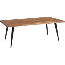 FineBuy Šešamo kavos staliukas Medžio masyvo 110 cm stačiakampio formos svetainės staliukas su natūraliu medžio kraštu ir metalinėmis kojomis, rankų darbo, retro dizaino, rudos spalvos
